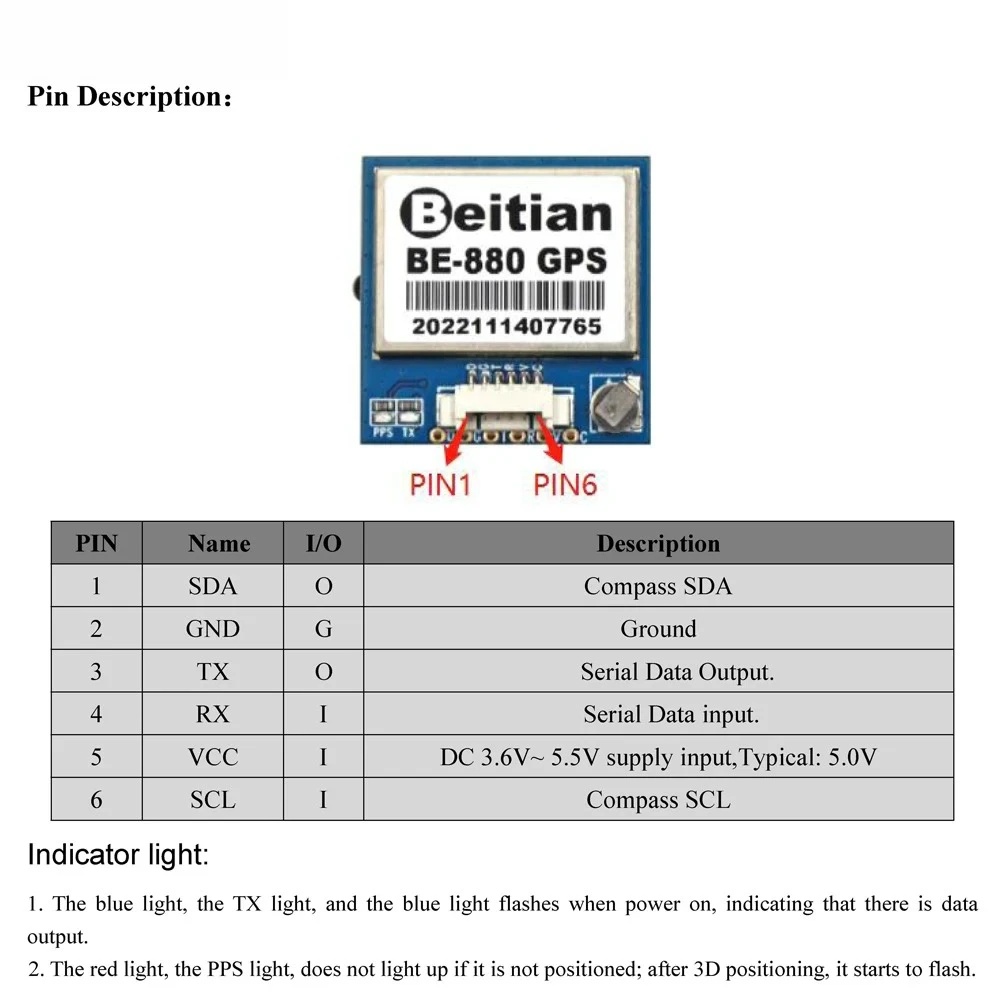 베이티안 GPS 모듈 BE-880 BE-880Q 안테나 M10050 GNSS 초저전력 GNSS 수신기 (차량용 드론용 나침반 포함)