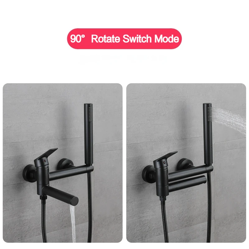 Bathtub Faucet Shower Bathroom with Swivel Tub Spout and Handhold Shower Brass Wall Mounted Hot Cold Water Mixer Bath Tap 2