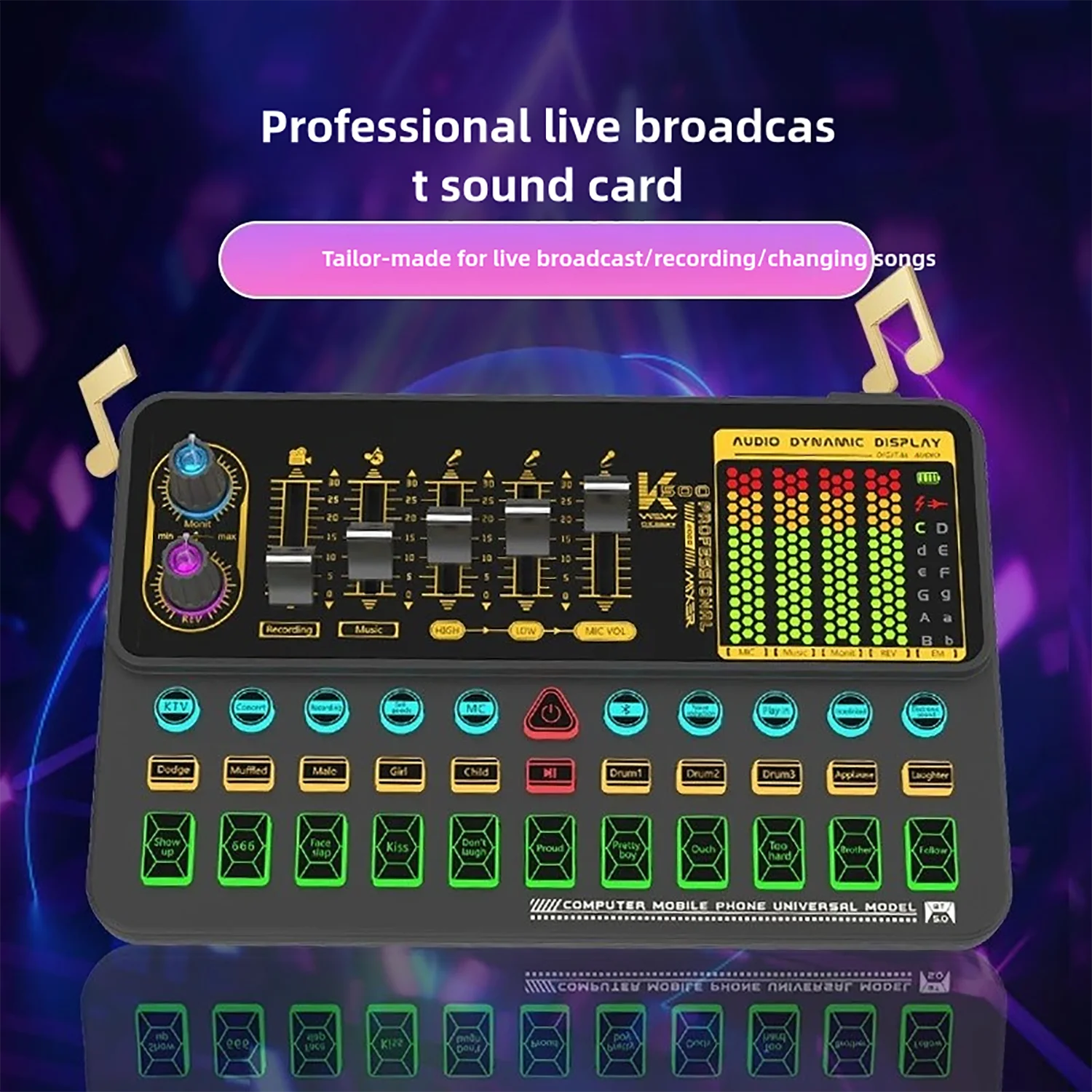 Sound Card Professional Audio Mixer 8-Channel Sound Mixing Console Bluetooth USB Power Interface for Karaoke Party Recording