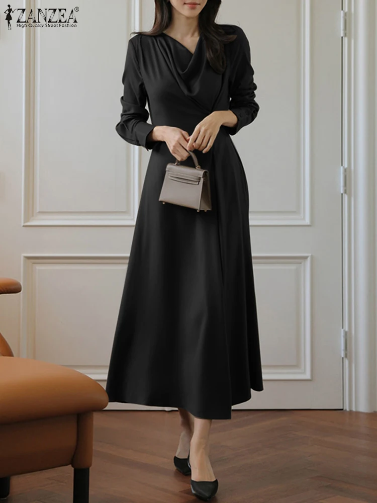 ZANZEA-Summer-Women-Party-Dress-Swing-Collar-A-Line-Solid-Sundress ...