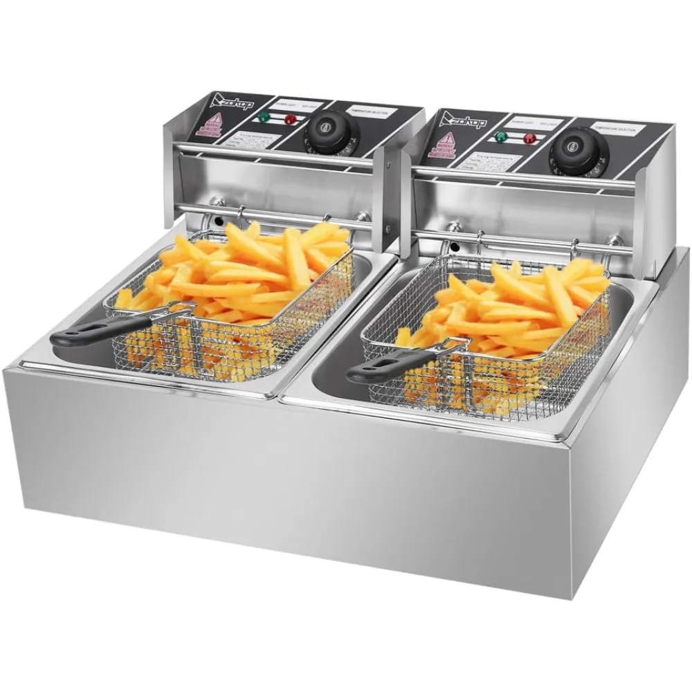 Electric Fryer 5000W MAX 110V 12.7QT/12L Stainless Steel Double Cylinder Tank can be detached for easy cleaning deep fryer Electric Fryer