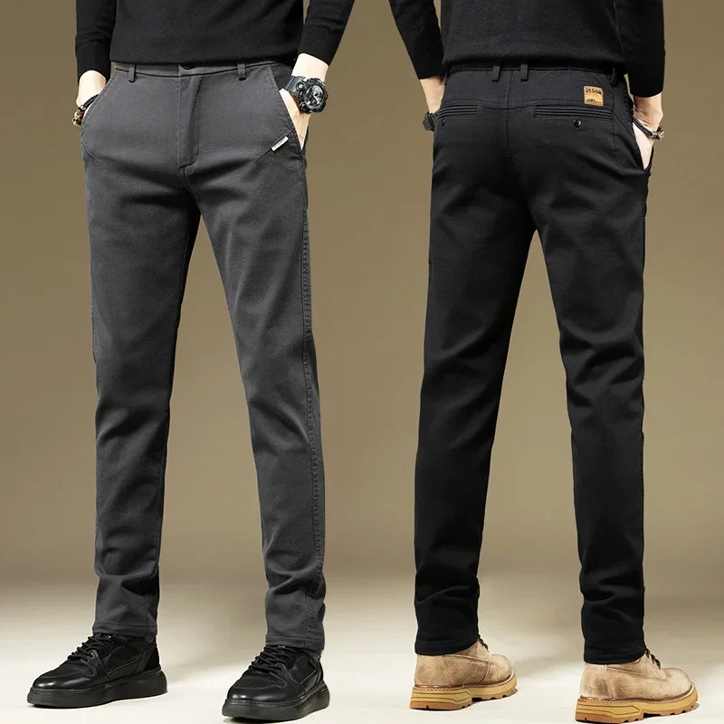 Herrenhosen Lässige Baumwollhosen Einfarbig Frühling Herbst Gerade Geschnittene Business-Arbeitshosen Hochwertige Modische Schwarze Graue Hosen – Detail 21