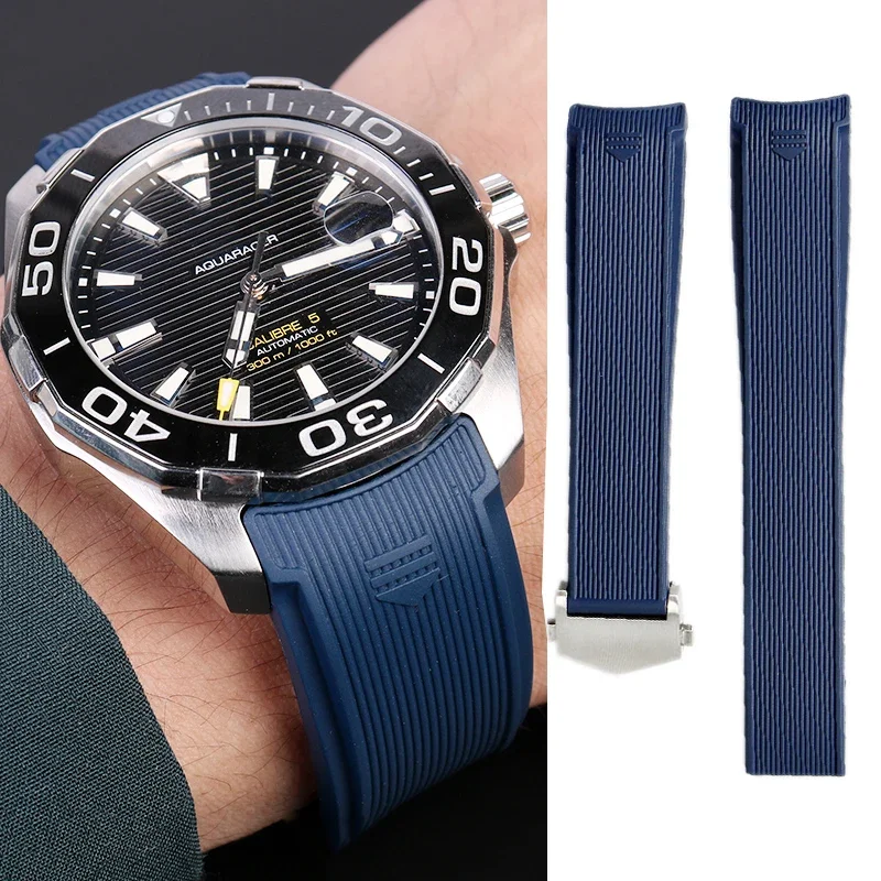 22 mm Armband für Tag Heuer CARRERA AQUARACER 300 WAY201A WAY211C, Uhrenarmband aus Gummi und Silikon, Herren, Edelstahl-Schnalle, Zubehör.