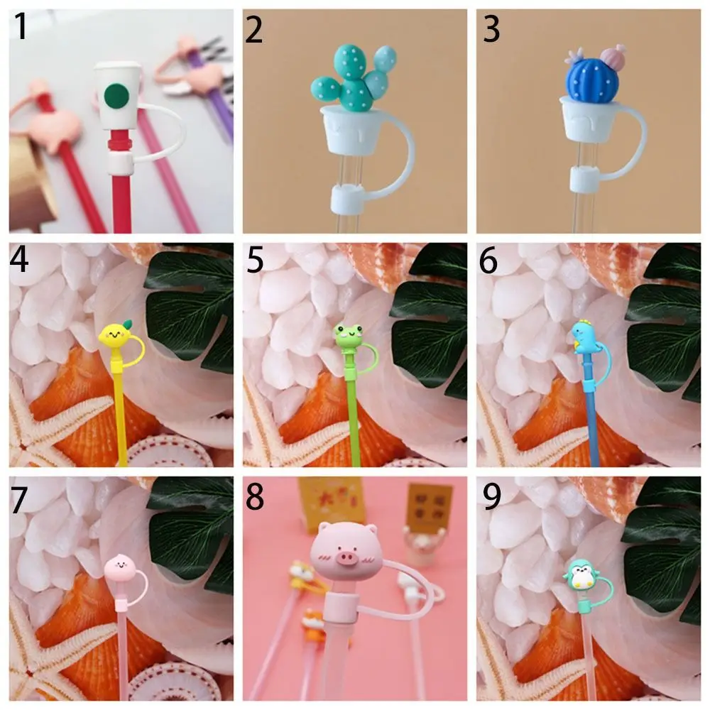 1Pc Cartoon Straw Tips Cap Drinking Dustproof Soft Rubber Straw Plug Cover Topper 6-8mm Sealing Tools Reusable straw plug cover