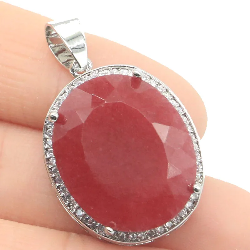

6g 925 SOLID STERLING SILVER PENDANT Unique Oval Gemstone Green Peridot Real Red Ruby Pink Tourmaline CZ Woman's