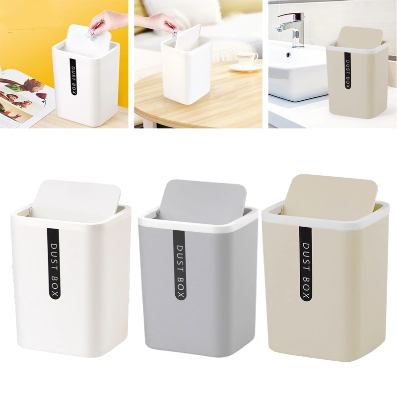 1 Pc Mini Desktop Trash Can Tabletop Plastic Waste Bin with Lid Countertop Garbage Basket