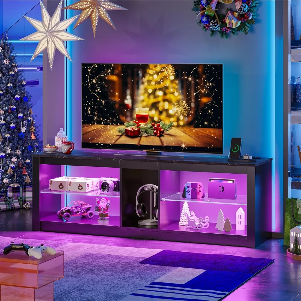 

Gaming Entertainment Center with Power Outlet,55 inch TV Stand LED TV Stand & 22 Dynamic RGB Modes,Removable Glass