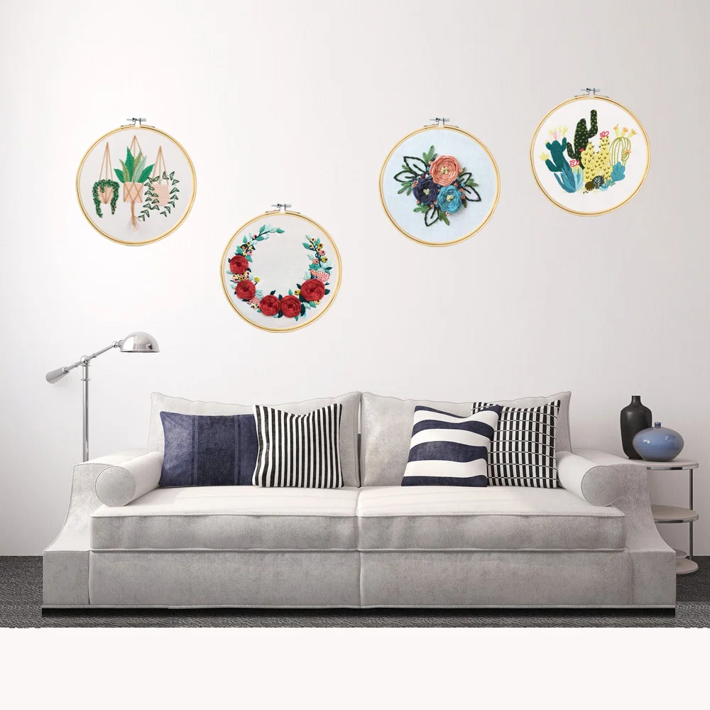 Embroidery Starter Kit European Pattern Instructions Cross Stitch Set Flowers Plant Stamped Hoops