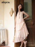 MISHOW Hanging Neck Striped Dress for Women 2024 Summer French Tea Break Camisole Dress Sweet Vacation Long Dresses MXD30L1951