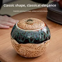 Creative Kiln Porcelain Glaze Ceramic Storage Pot Indoor Sealed Tea Pot Moisture-proof Food Coffee Pot Ornament Home Decoration 2