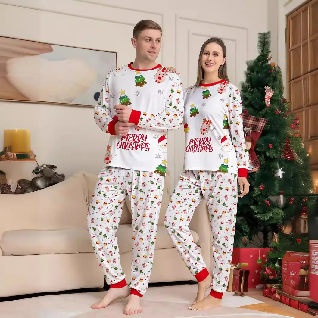 Xmas Family Pajamas Set Christmas Tree Print Casual Parent-child Matching Outfits  Baby Jumpsuit+Dog Clothes Xmas Sleepwear Look 2