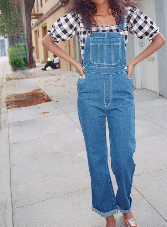 New Fashion Casual Strap Denim Trousers Suspender Pants Ladies Jumpsuit
