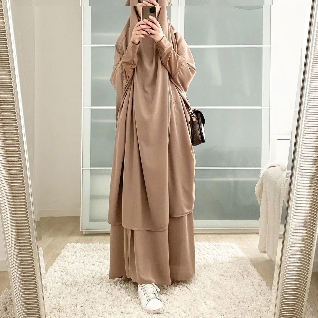 Ramadan Jilbab 2 Piece Abaya Khimar Set Muslim Women Prayer Garment Long Hijab Skirt Islamic Clothing Djellaba Dubai Niqab Burka