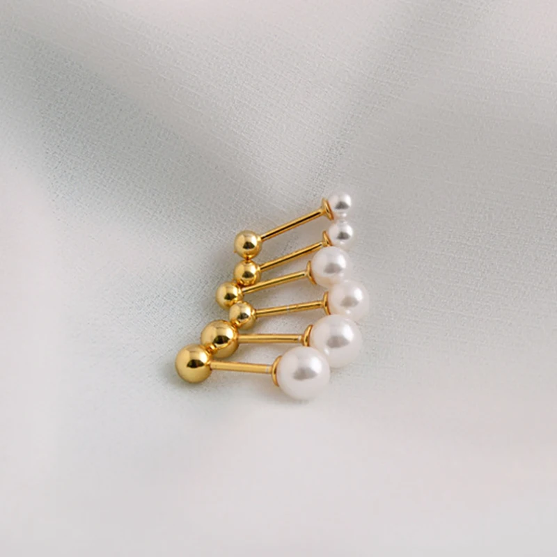 2 PCS Stainless Steel Imitation Pearl Ear Studs Earrings For Women 3/4/5/6/7mm Tragus Cartilage Piercing Jewelry