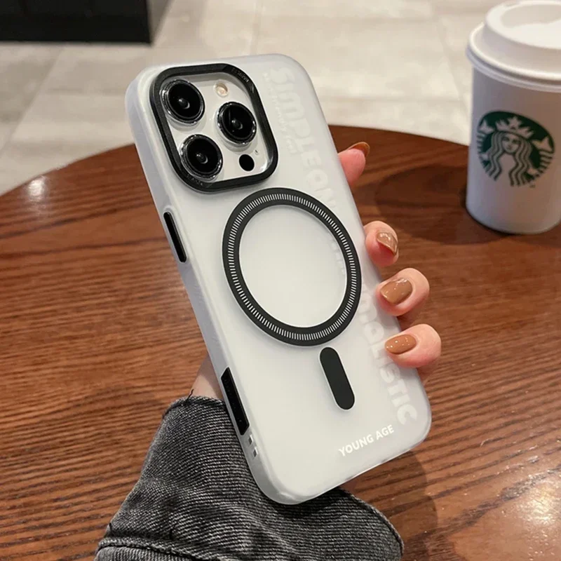 

Luxury Shockproof Matte Translucent Mobile Phone Case For iPhone 15 Pro Max Plus Magsafe Magnetic Cellphone Back Funda Cover