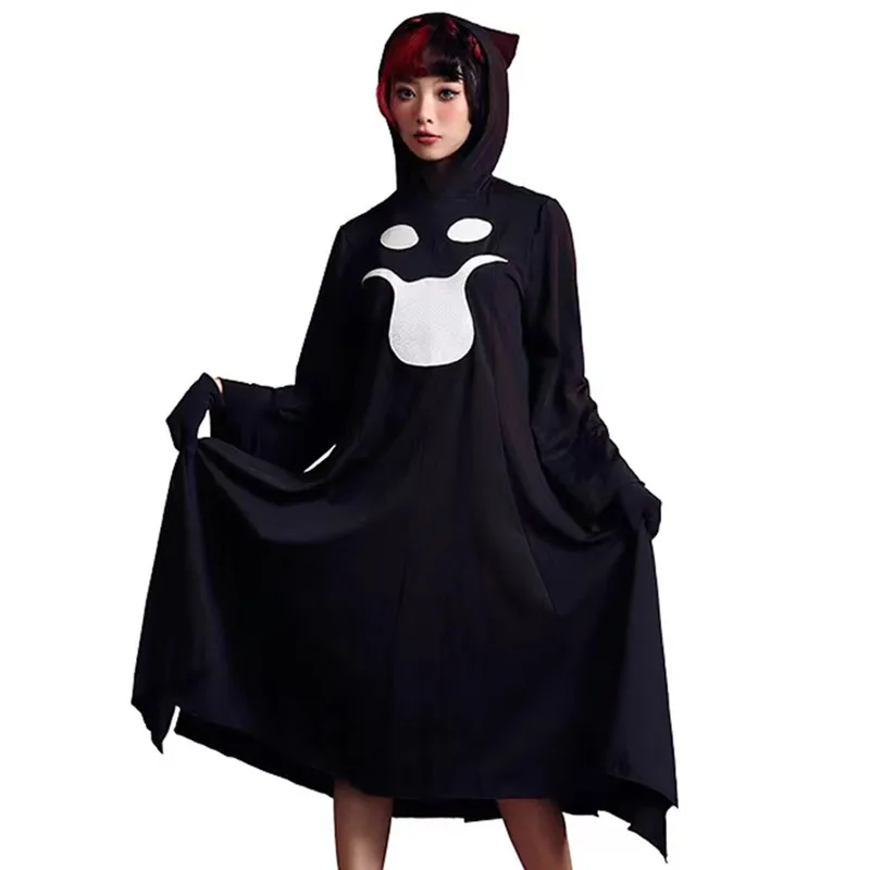 

Black Gothic Pointed Hood Women Ghost Cosplay Female Halloween Scary Costumes Carnival Purim Parade Role Play Show Party Dress