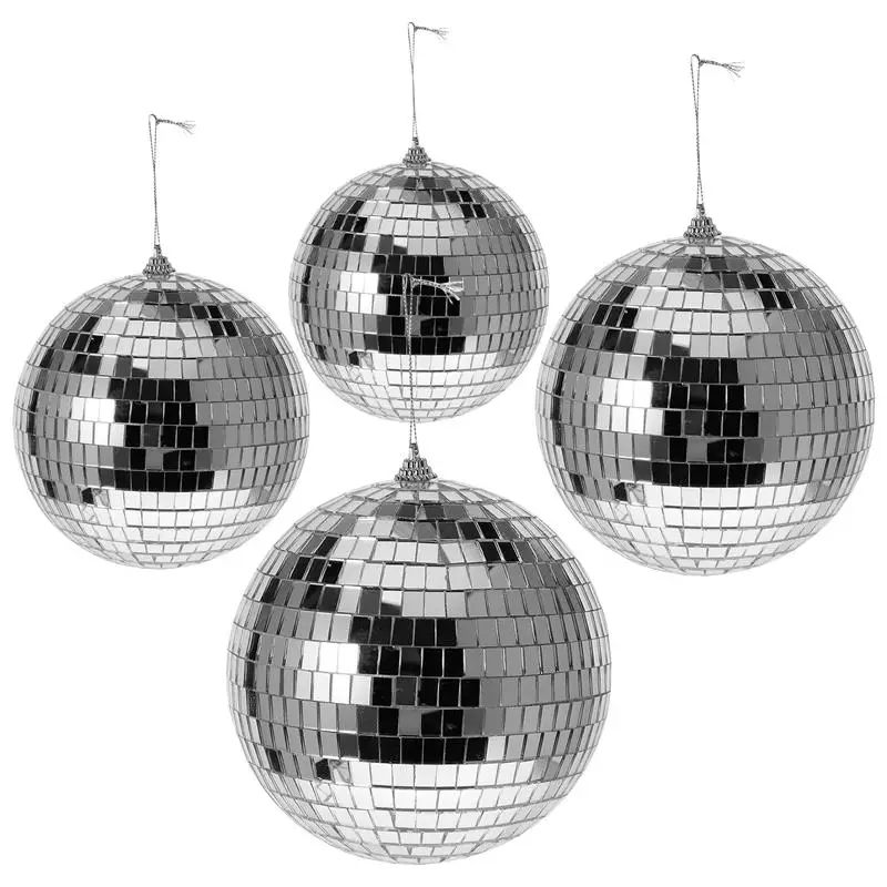 

4pcs 8/10/12/15cm Bright Reflective Mirror Glass Disco Ball Party Shining Ball Hanging Ornaments Party Home Decoration