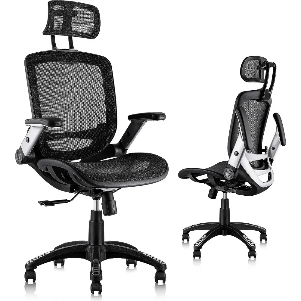 

Ergonomic Mesh Office Chair, Adjustable Headrest with Flip-Up Arms, Tilt Function,Lumbar Support and PU Wheels,Swivel Task Chair