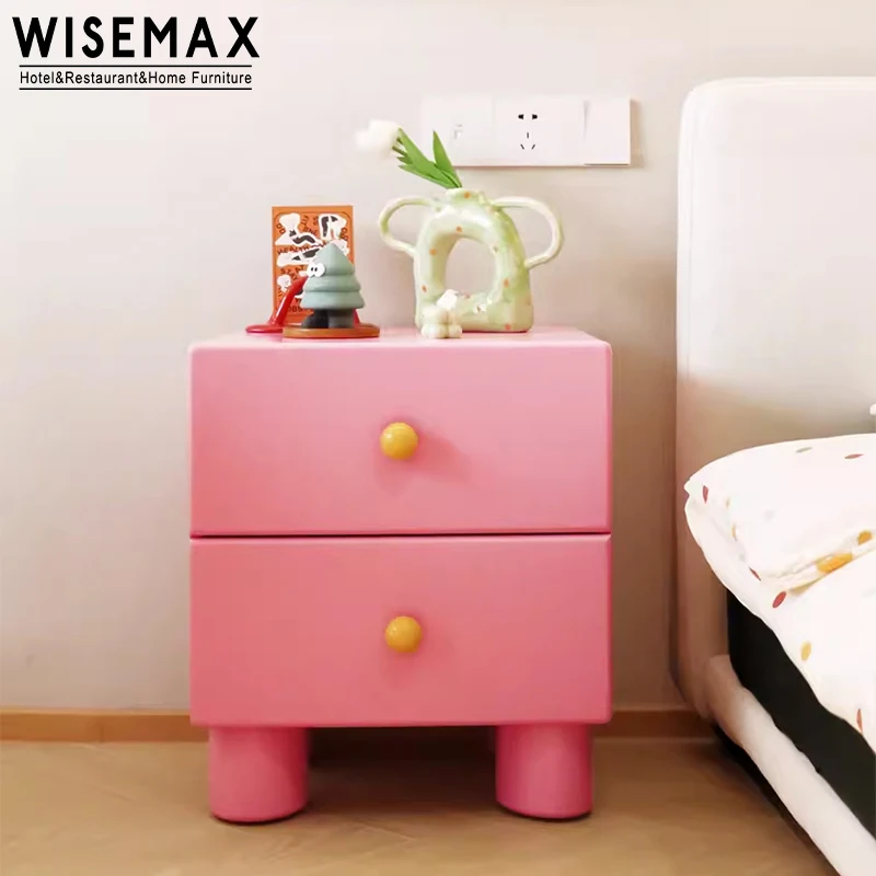 Kid nordic simple design home kid bedside table solid wood frame colorful children nightstand for living room