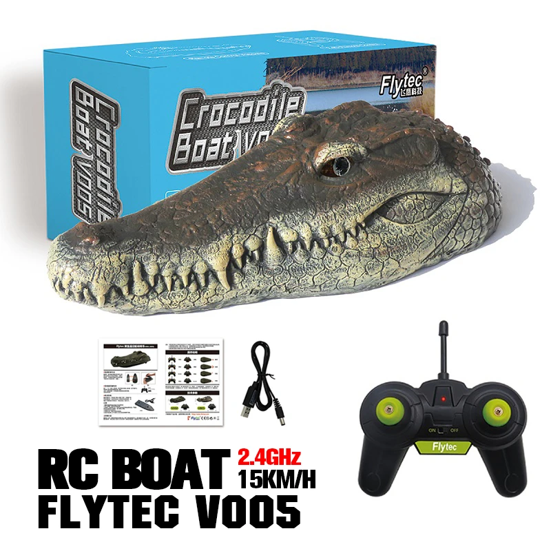 Flytec V005/V002 4CH 2.4Ghz Electric RC Boat RTR Toy Interesting Crocodile Head Toys Vehicle Teenager Model Toys Ship for Kids