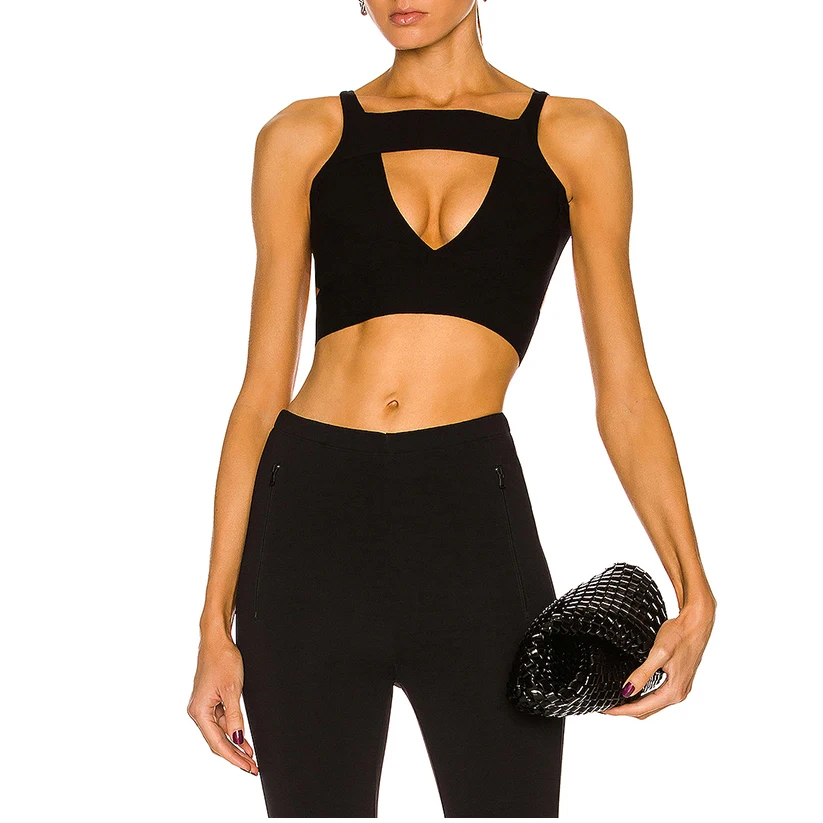 

Черный сексуальный тянущийся трикотажный топ с глубоким V-образным вырезом, сексуальный топ с открытой спиной на груди, y2k, Осенние Топы, новинка 2023