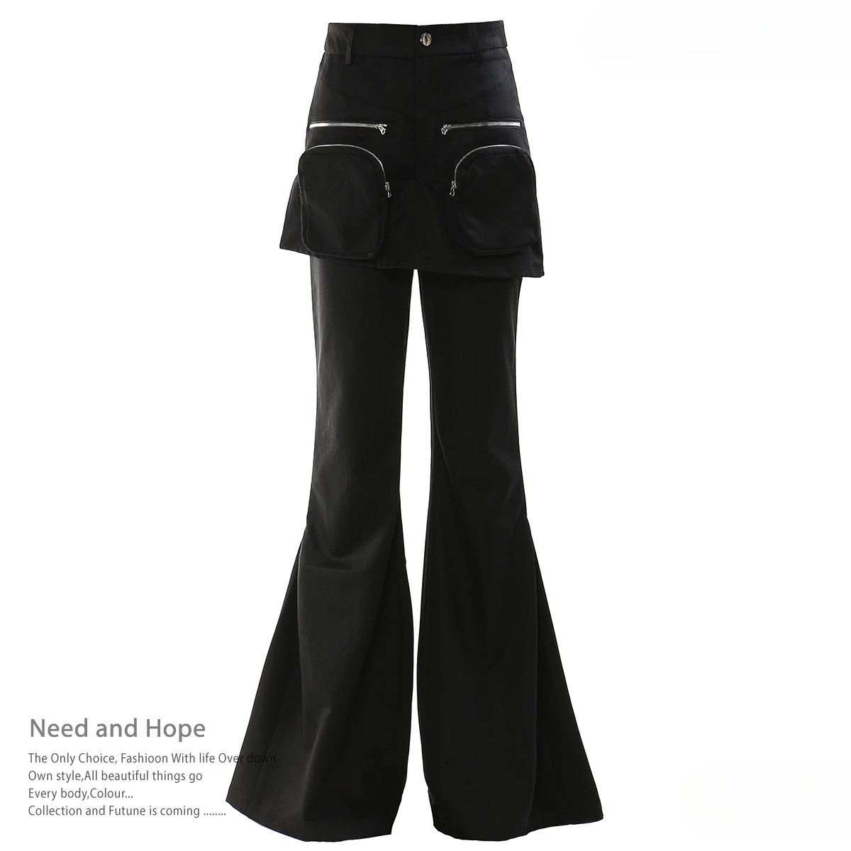 

2024 Vintage personality spliced three-dimensional zipper pocket fake two culottes flared pants