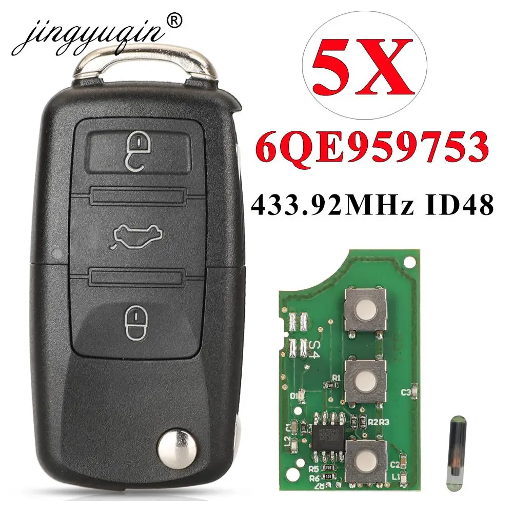 Jingyuqin 5Pcs Portachiavi Per Auto Muslimb 433Mhz Per Volkswagen Vw Fox Gol Sharan Saveiro Hlo 6Qe 959 753 Telecomando Flip A 3 Pulsanti