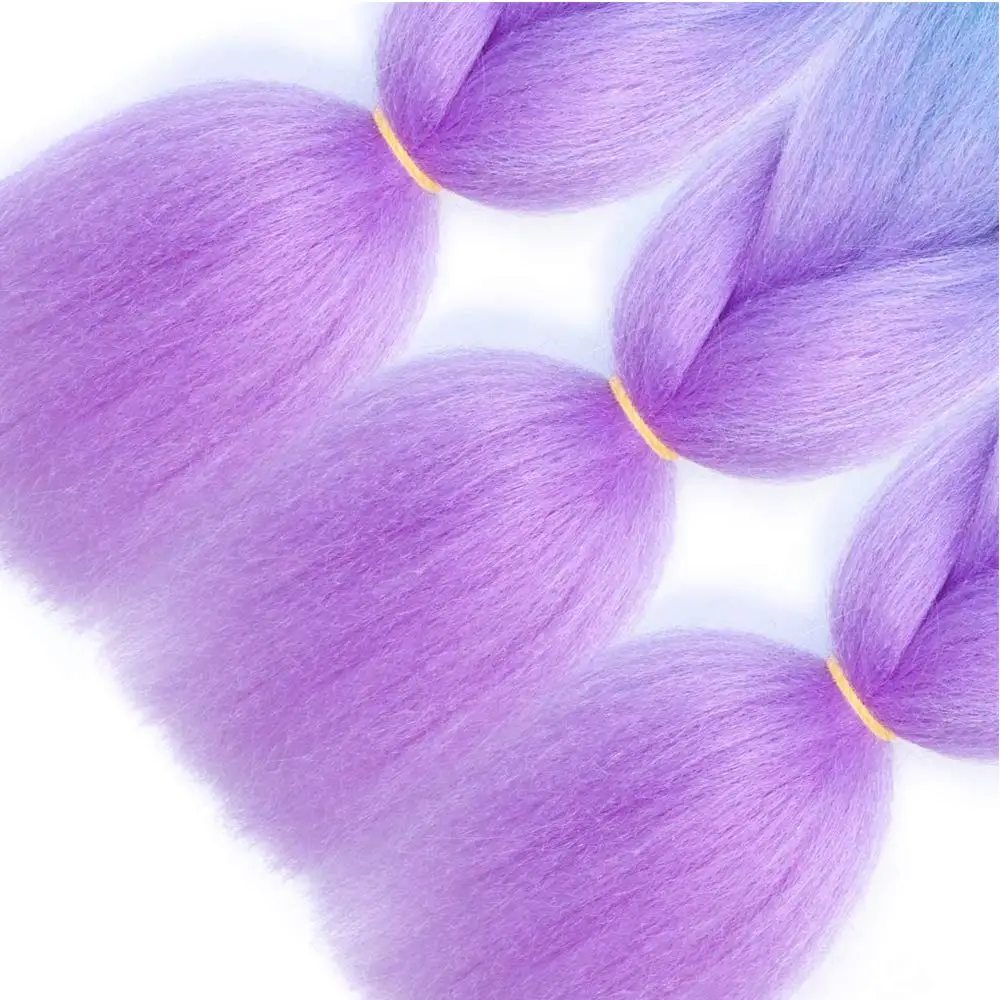 Braiding Hair Extensions Ombre Braiding Hair 24 Inch 1Pack Pre Stretched Box Colorful Twist Extensions Synthetic Crochet Purple/Lake Blue/Light Purple