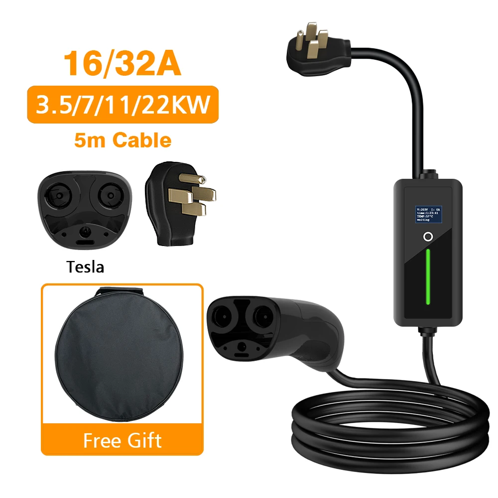 Lonlink 5M Caricabatteria Portatile Ev Per Auto Elettrica 32A 7Kw Evse Cavo Di Ricarica Nema Plug Controller Wallbox Ricarica Ritardata Per Tesla