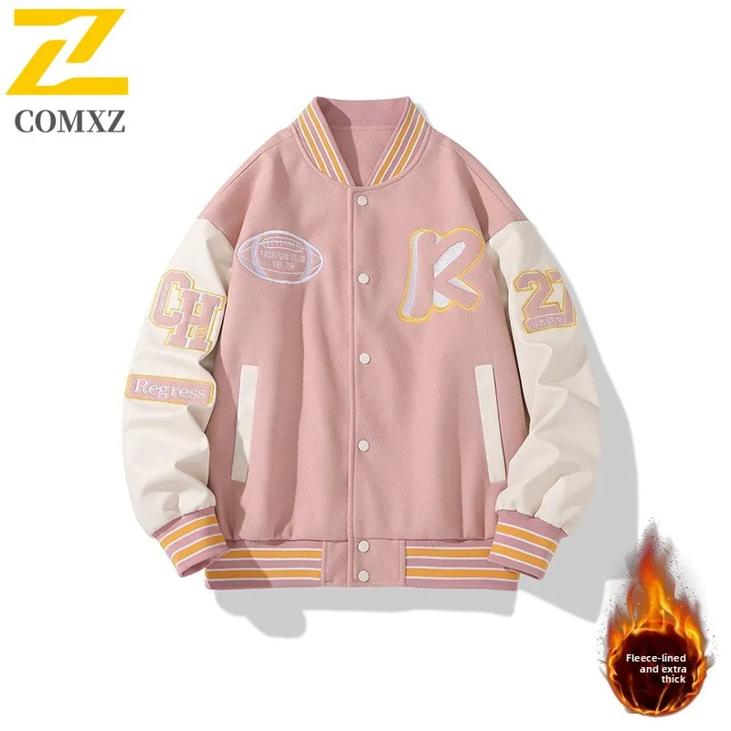 COMXZ 2025 New Men's Wide Shoulder Cotton Baseball Jacket Spring Autumn Casual Loose waterproof and windproof Warm Outerwear