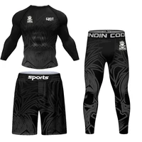 Men Sport MMA Rashguard Jiu Jitsu Jerseys+Pants MMA T Shirt +Shorts BJJ Boxing 4Pcs/Set Gym Rash Guard Fightwear Sportsuit Boxeo 2