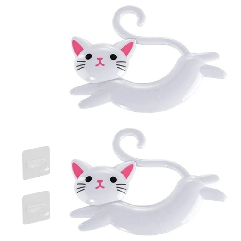 AT43-Wall-Mounted Cat-Shaped Towel Bar, Punch-Free Cute Towel Rack, Cartoon Rack Behind The Door
