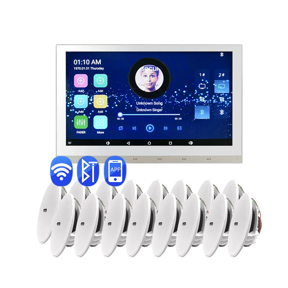

Android 5.1 System WiFi Blue-tooth 2 Zone Multi Room Audio System Touch Screen Wall Amplifier Ceiling Speakers Sound System