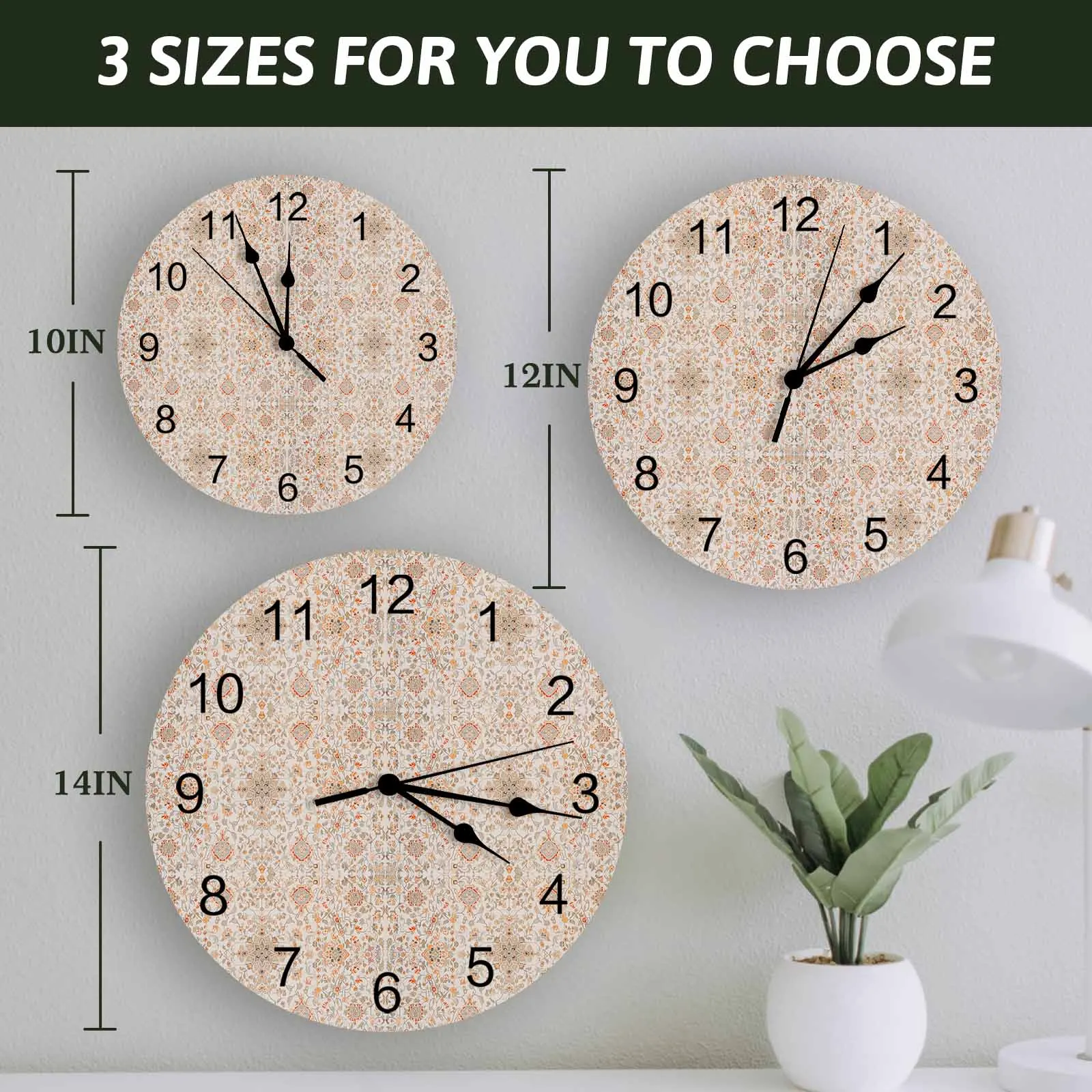 Ethnic Style Retro Persian Pattern Floral Printed Wall Clock Modern Silent Clock Living Room Home Decor Wall Hanging Watch