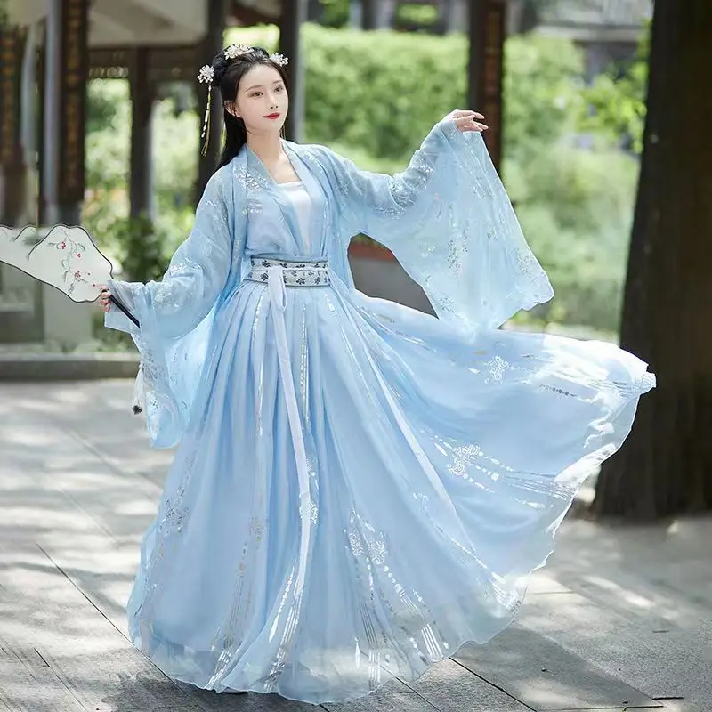 2022 New Hanfu Women Chinese Traditional Embroidery Stage Dance Dress Female Fairy Cosplay Costume Hanfu  Blue For Women formal business navy blue men s classic suits slim fit groom tuxedo best man blazer jacket pants 2piece costume homme ternos