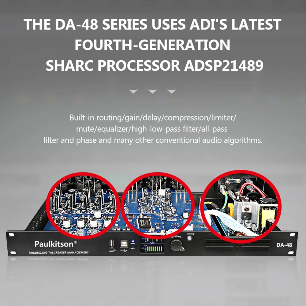 Processador de Áudio Digital Profissional Equipamento de Efeito Audiófilo com Alto-falante Fir Sistema de Gestão 4in 8out Dsp Paulkitson-da48 - Image 4