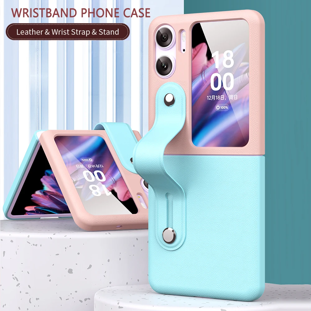 Custodie Sottili E Leggere A Contrasto Di Colore Per Samsung Galaxy Z Flip 3 4 Hand Strap Texture Skin Cover In Silicone Per Pc Per Oppo Find N2 Flip