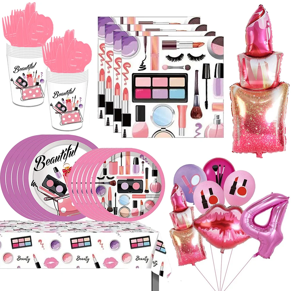 

Spa Make Up Theme Disposable Tableware Party Supplies Cups Plates Sticker Balloons Perfect for Girls Birthday Party Decoration