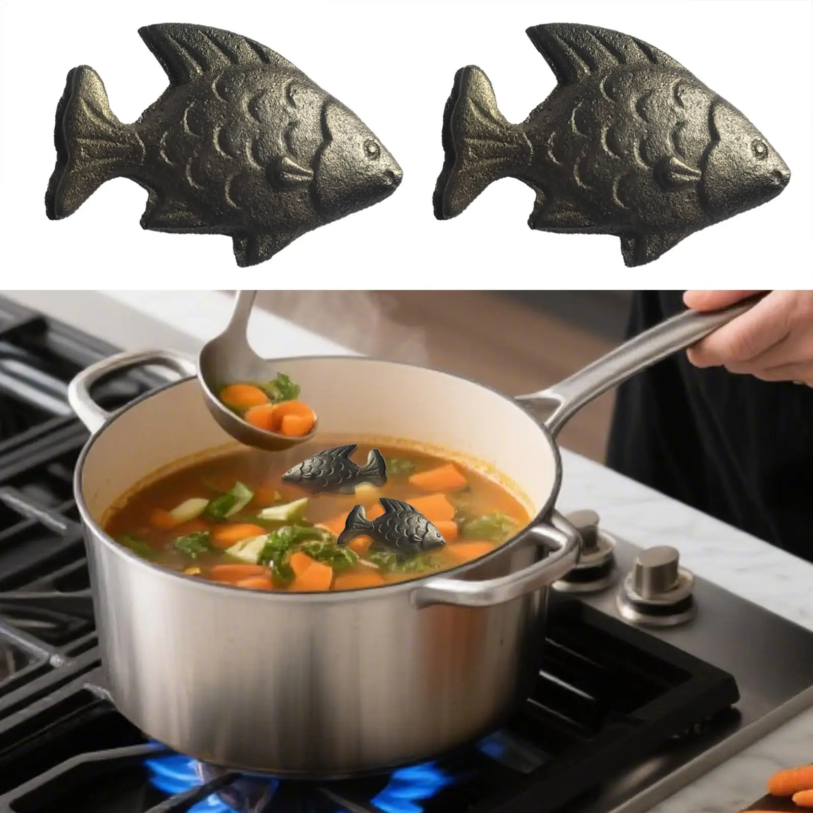 2Pcs 철분이 풍부한 천연 철분 어류, 어린이 및 채식주의자의 철분 결핍에 효과적, 재사용 가능한 주방 요리 용품