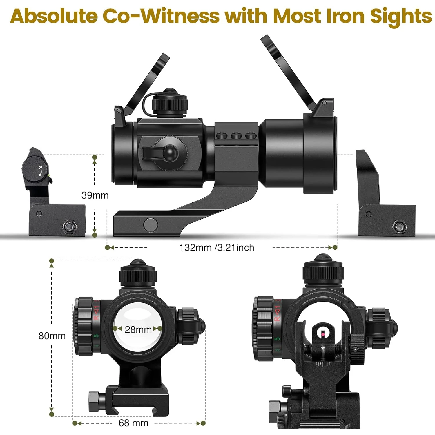 Red Green Dot Sight Tactical Scope Reflex Sight with Lens Cap for 20mm Picatinny Rail Cantilever Mount Red Dot Riflescope red dot sight rifle scope
