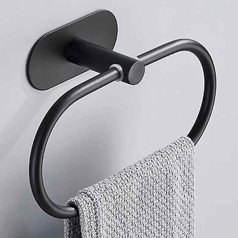 Stainless Steel Towel Holder Self-adhesive Bathroom Towels Rack Washhand Hanger Ring Rail Bar Kitchen Storage Accessories towel rack towel holder storage rack