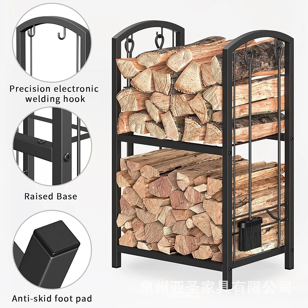 Superior Wood Storage Stacking Rack Black Wrought Iron Firewood Storage Rack Heavy Duty Iron Log Holder Fireplace Tools Set