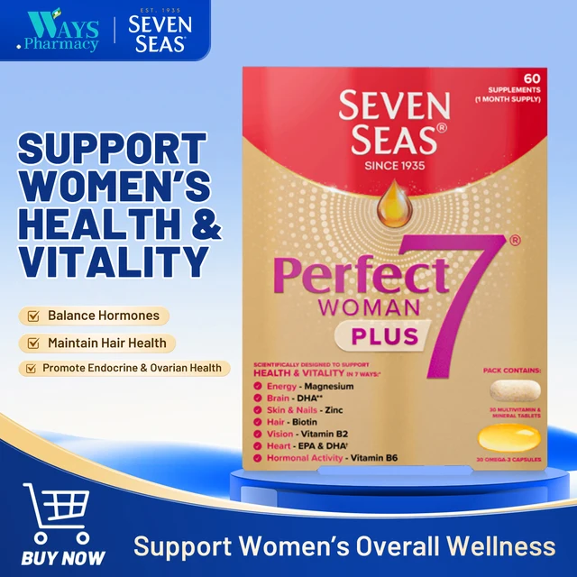 Seven Seas Perfect7 Woman Plus: Women's Multivitamin (Omega-3, Vit D, Zinc) for health 1-7, 30Tablets+30Capsules, 1-Month Supply 1