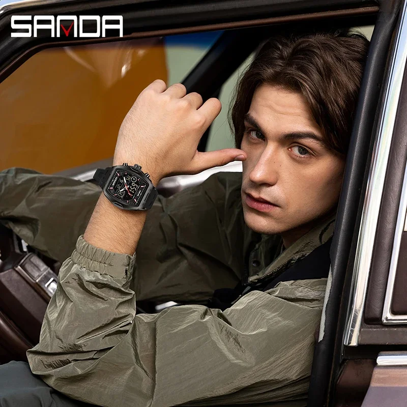 SANDA Men Dual Display Electronic Watch Big Dial Sports LED Analog Digital Chronograph Military Man Wristwatch relogio masculino - 4