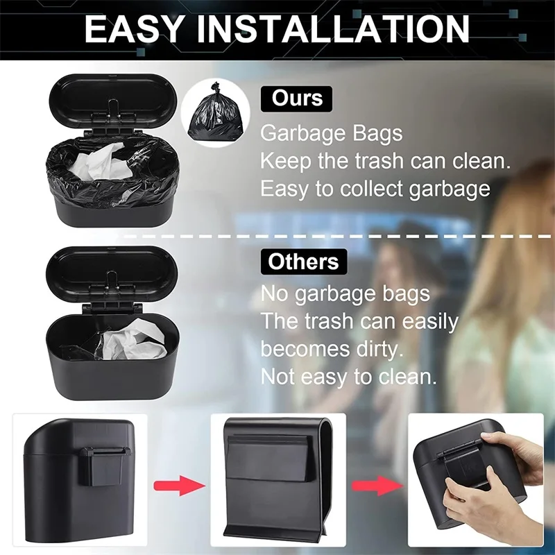 Car Trash Can Portable Car Trash Bin with Lid Vehicle Trash Garbage Bin Auto Interior Accessorie Hanging Mini Wastebasket With Garbage Bag