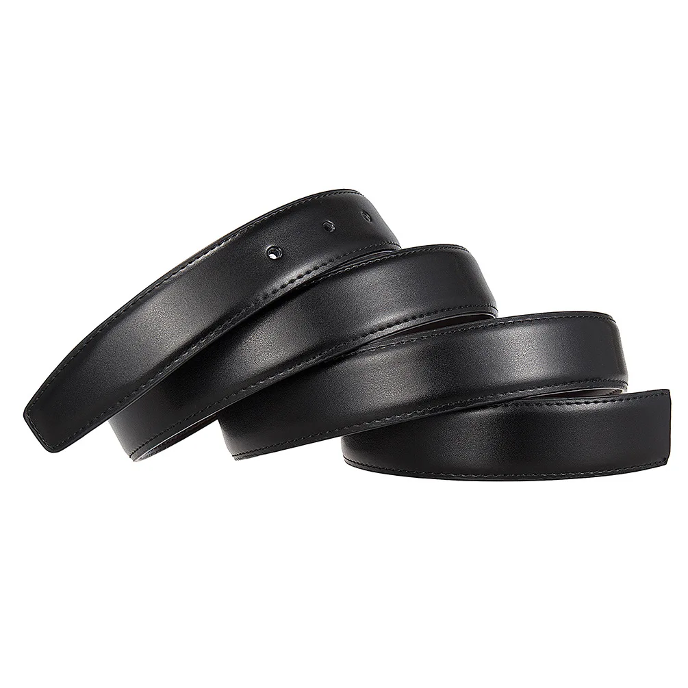 High Quality 2.8cm Width Mens Genuine Cow Leather Belts No Buckle Hole Belt For Men Male Waist Belts Strap Black