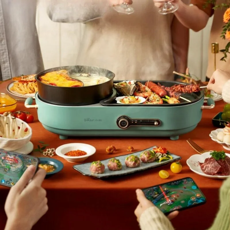 Bear 220V Two-flavour Hot Pot Household Multi-purpose Hotpot 1600W Split Large Barbecue Plate Electric Grill 3