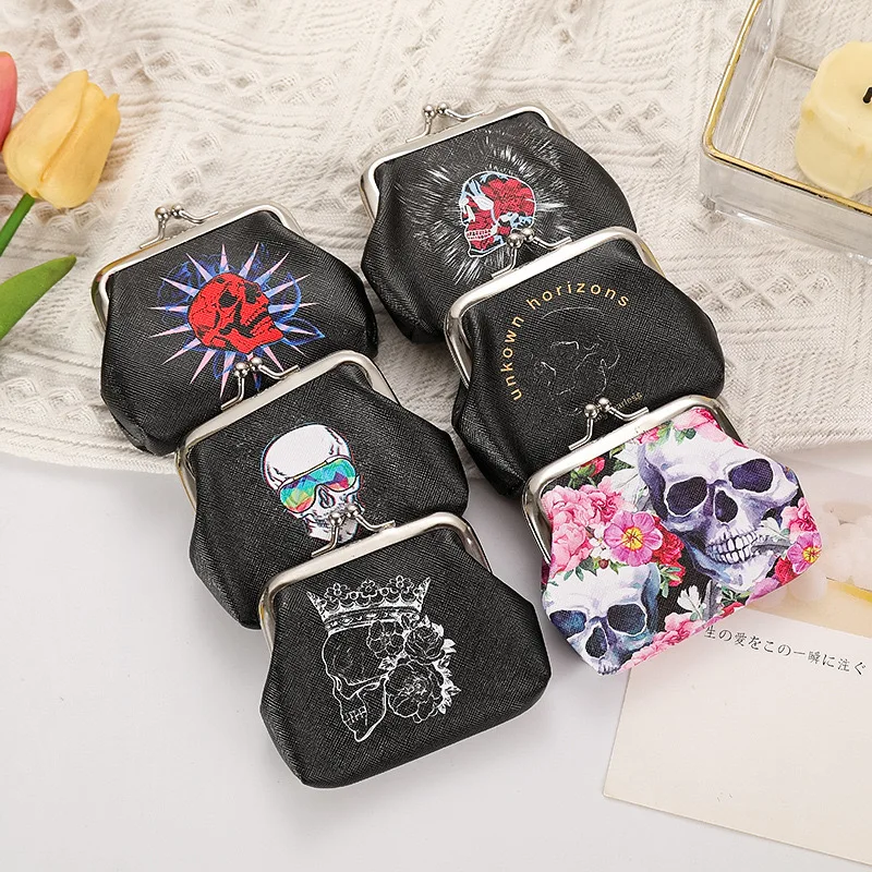 6PCS Fashion PU Leather Coin Purse Punk Rock Style Women Small Change Money Bags Holder Wallet Mini Pouch Souvenir Card