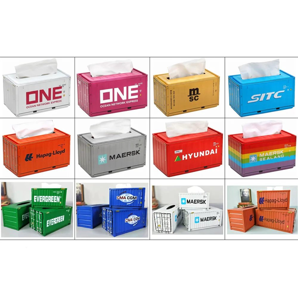 Metal Cargo Shipping Container Tissue Box Cover, Table Decorations Household Napkin Paper Iron Holder 2