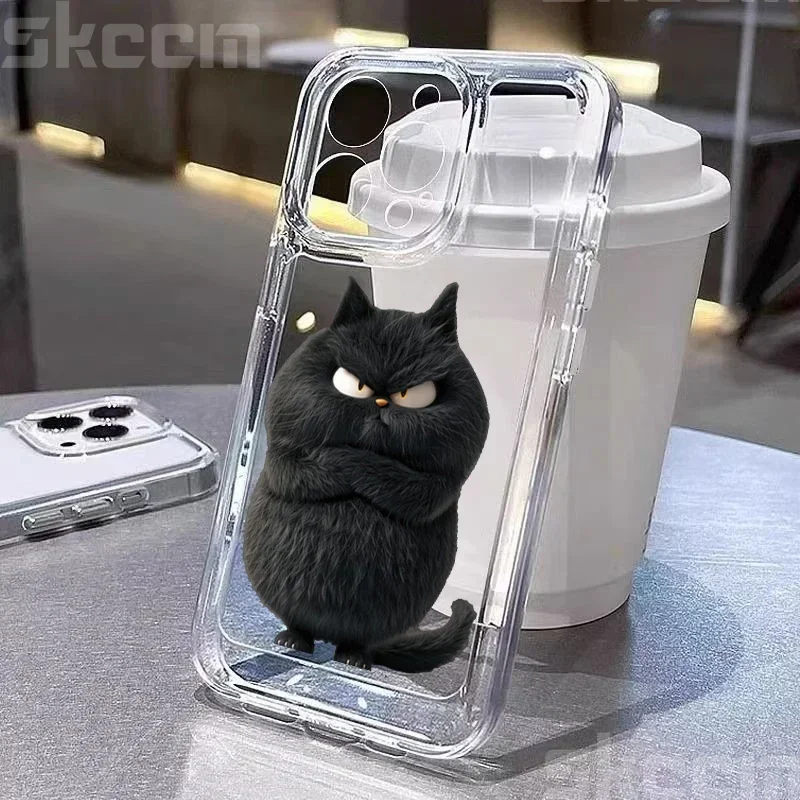 Playful Cat Design Clear Shockproof Phone Case - Soft Cover